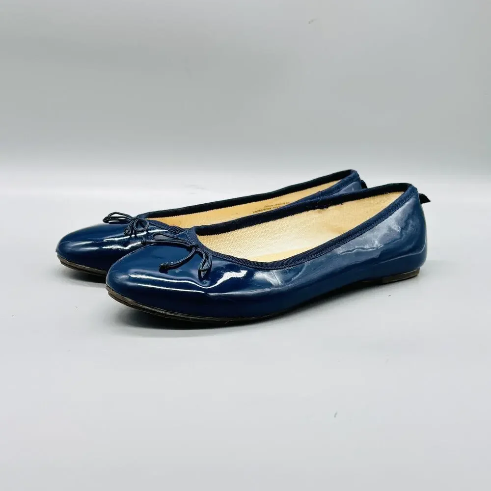 Crewcuts Shoes Kids Girls 5 Blue Patent Ballet Flats Bow Slip On Dress Casual